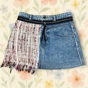 ZARA Trafaluc Fringe Denim Skirt XS | Y2K Festival Patchwork